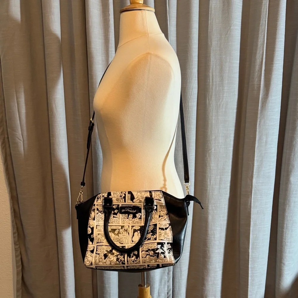 Loungefly Disney Black and White Comic Crossbody Bag, Alice in Wonderland - Picture 5 of 17